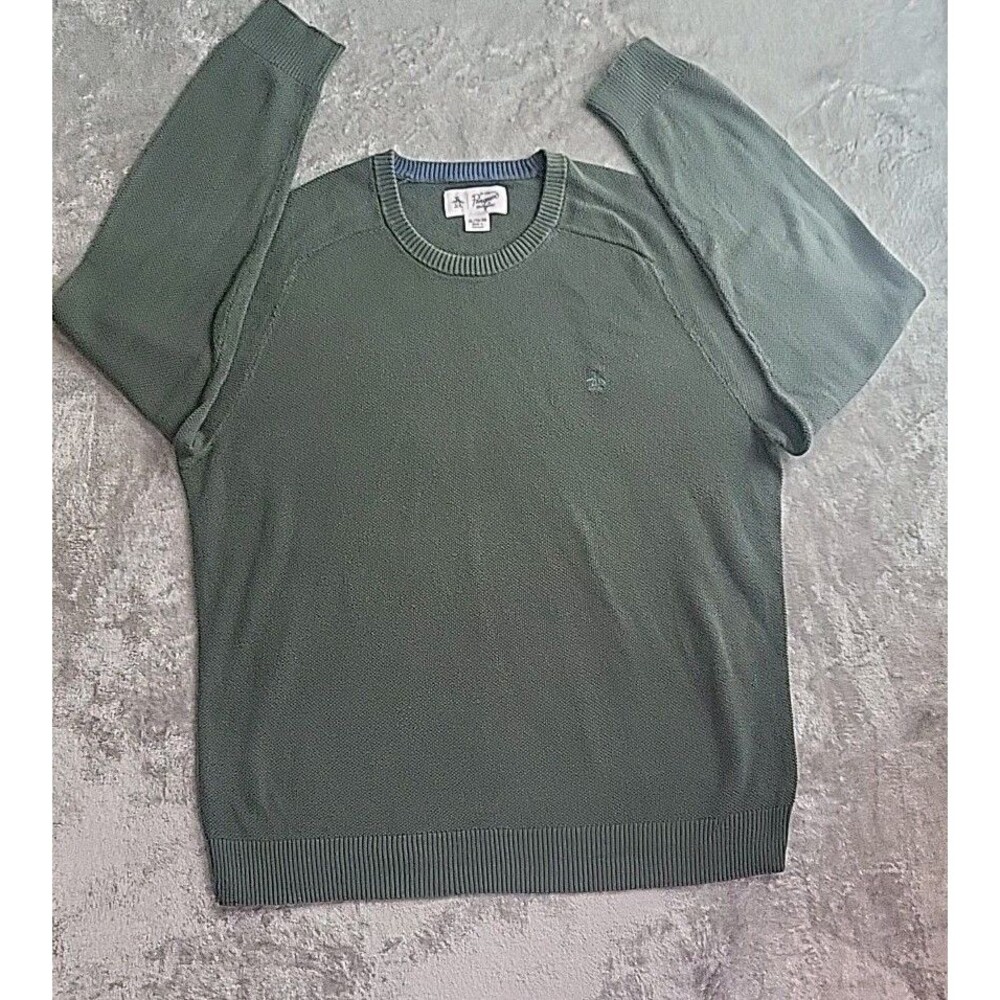 Penguin  Sweater Men Size XL  Green Crew Neck Sweater  100% cotton Preppy Casual